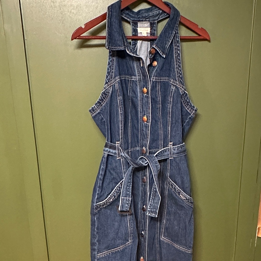 Pilcro Dark Blue Denim Sleeveless Overall Dress